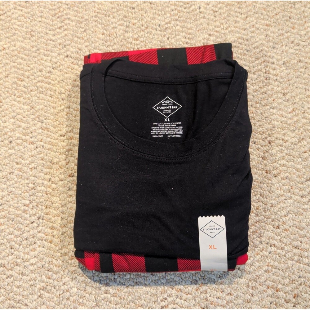 St. John's Bay Pajama Sleep Set Mens XL Red Black Plaid Lounge Short Sleeve